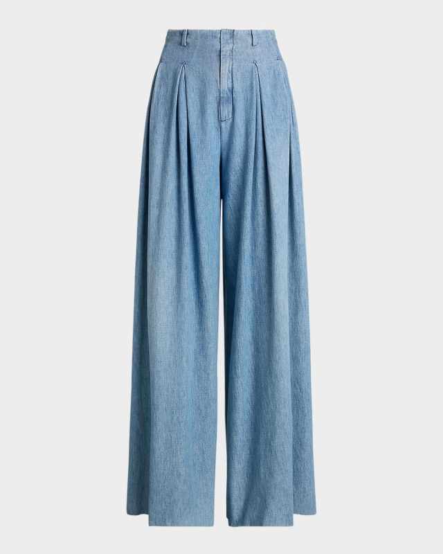 Tiana Denim Wide Leg Pleated Pants
